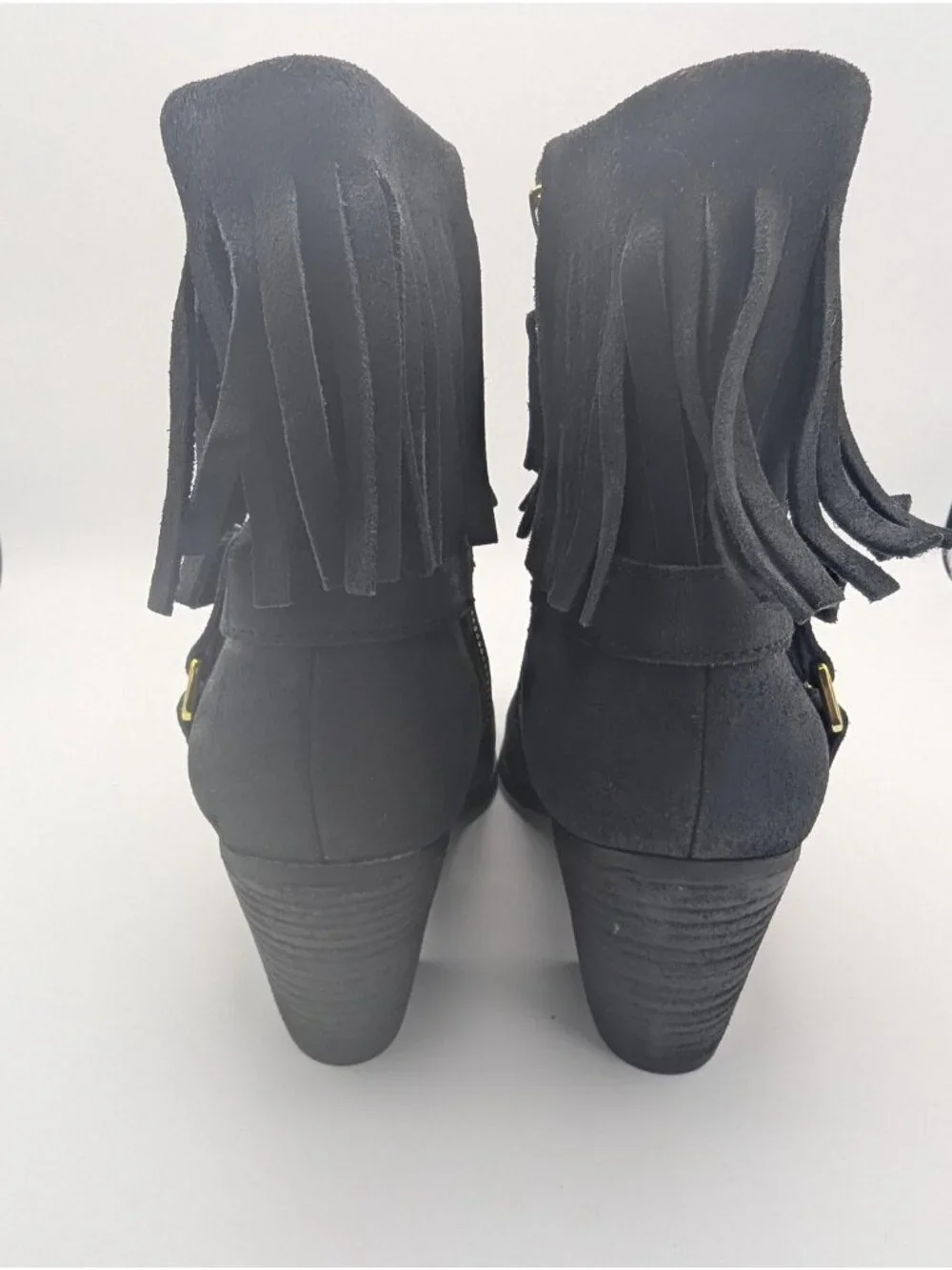 Lauren Ralph Lauren Boots Womens SZ 9B Black Suede Fringe Ankle Booties Western